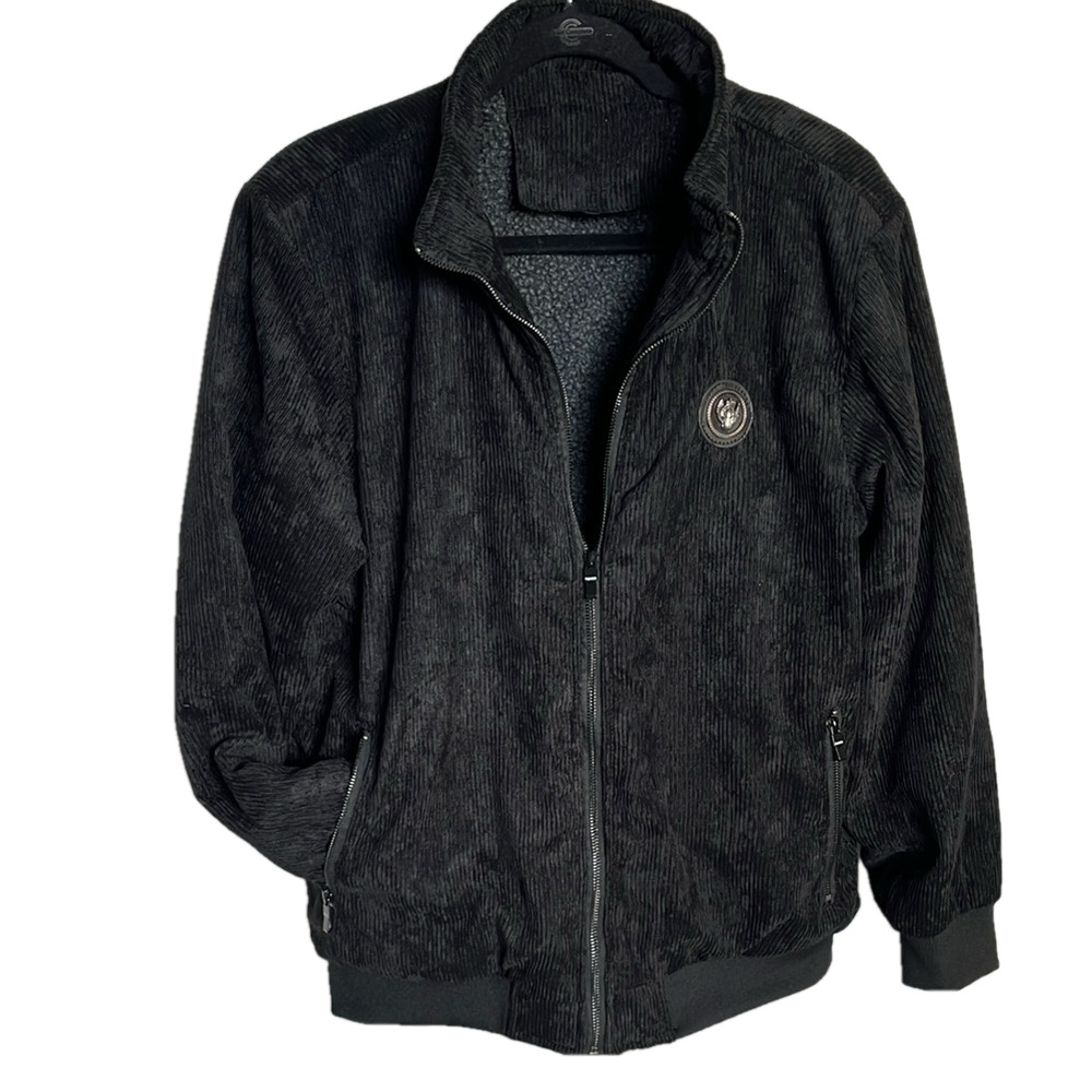 Black Bomber Jacket with Relaxed Fit and Ribbed Cuffs